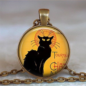 Le Chat Noir art necklace, Le Chat necklace cat necklace cat jewelry black cat necklace cat lover jewelry French key chain key ring key fob image 1