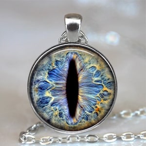 Frost Dragon Eye necklace, brooch pin or key chain, Dragon Eye pendant Dragon jewelry Blue Dragon eyeball dragon gift key ring fob keychain