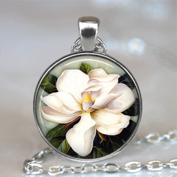 Magnolia necklace, brooch pin or key chain, magnolia flower magnolia wedding jewelry bridesmaid gift garden club gift key ring key fob