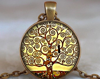 Klimt Tree of Life necklace, key chain or brooch, Gustav Klimt art jewelry symbolic jewelry tree of life jewelry key chain key ring key fob