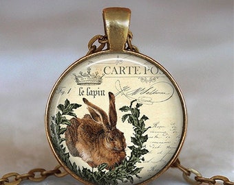 French Easter Bunny necklace, key chain or brooch, Easter Bunny jewelry bunny rabbit gift, Easter gift rabbit lover key ring key fob