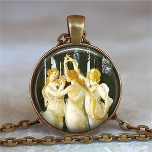 Botticelli's Three Graces art necklace or key chain, friendship gift Botticelli art gift Renaissance art teacher gift key ring fob