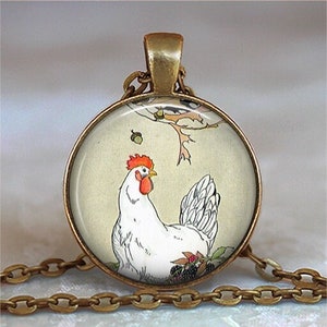 Henny Penny and Tale of Chicken Little story book pendant, chicken jewelry, chicken necklace, chicken lover's gift key chain key ring fob