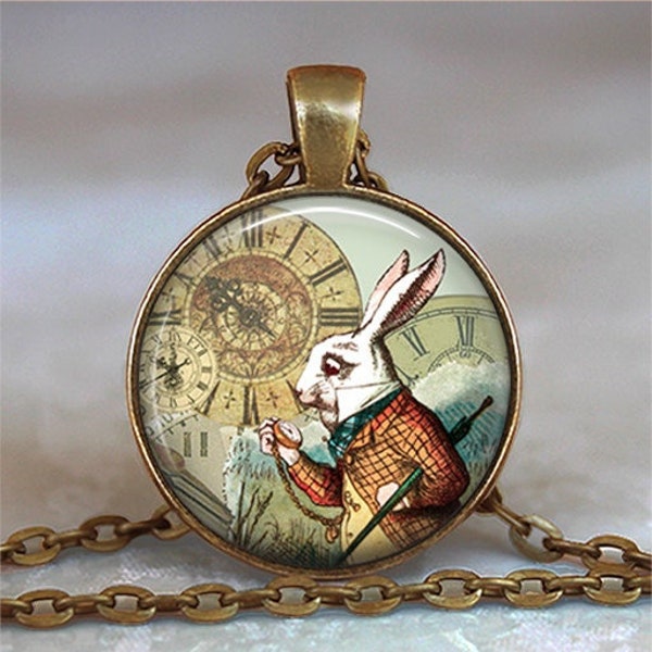 White Rabbit pendant, Alice jewelry, Alice in Wonderland pendant, Wonderland jewelry, White Rabbit necklace, key chain key ring key fob