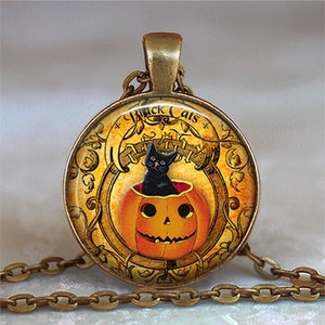 Black Cat Pumpkin brooch pin, necklace or key chain, Halloween gift Halloween pumpkin Samhain keychain key chain key ring fob