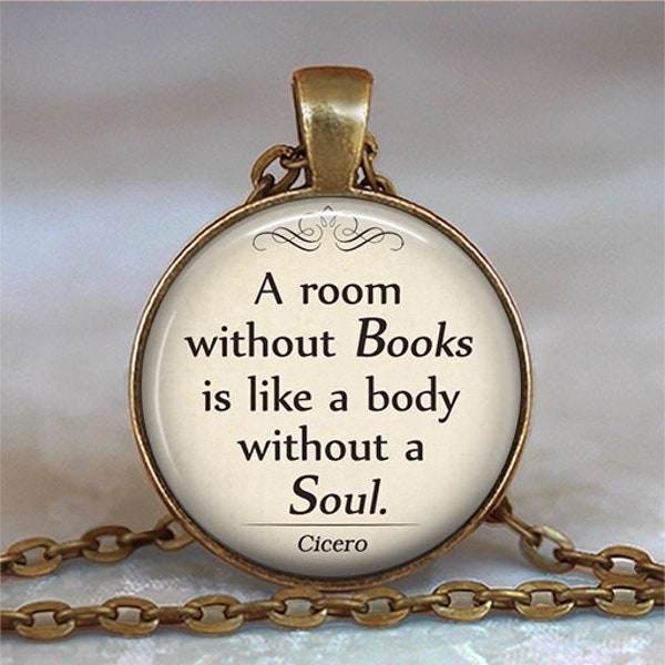 A room without Books Cicero quote key ring, necklace or brooch pin, book jewelry book quote Librarian gift book lover gift keychain key ring