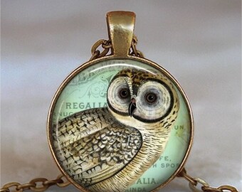 Vintage OWL Cabochon bronze Glass Chain Pendant Necklace TS-4461 Vintage OWL Cabochon bronze Glass Chain Pendant Necklace TS-4461