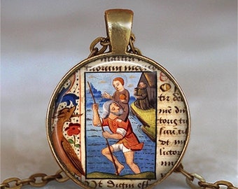 St Christopher necklace, St Christopher pendant St Christopher and Baby Jesus pendant Patron saint of travelers key chain key ring key fob