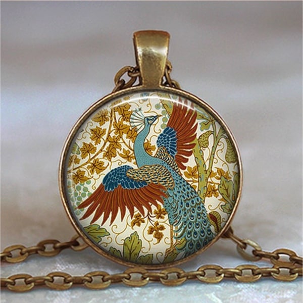 Walter Crane Peacock brooch pin, necklace or key chain, Walter Crane art jewelry peacock art gift Fig and Peacock keychain key ring G277