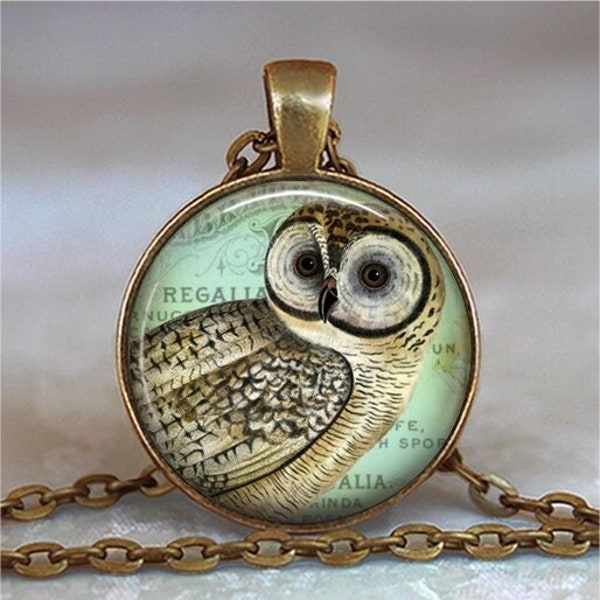 Vintage Owl necklace, brooch or key chain, barred owl gift night owl gift owl jewelry owl keychain keyring key fob