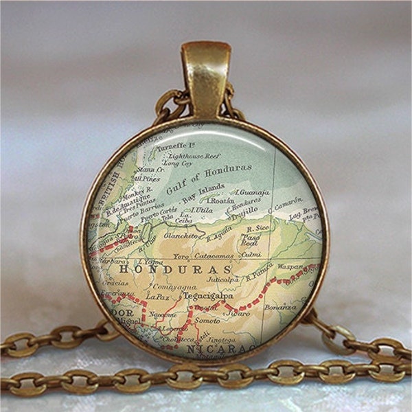 Honduras map necklace or key chain, Honduras pendant, home country map gift travel gift map keychain key ring key fob