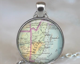 Belize map necklace, Belize pendant, Belize necklace map jewelry map jewellery travel traveler's gift key chain key ring key fob keychain