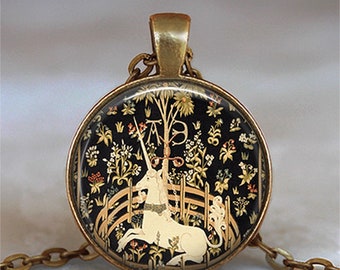 Unicorn in Captivity pendant, Unicorn necklace or  key chain, antique Unicorn Tapestries wedding gift key chain key ring key fob G84