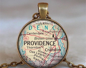 Brown University map necklace or key chain, graduation gift alumni map gift college student gift Providence Rhode Island map key ring fob