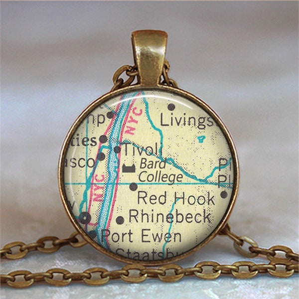 Bard College necklace, key chain or brooch, college student gift Red Hook, New York Rhinebeck Tivoli NY map graduation gift key ring fob