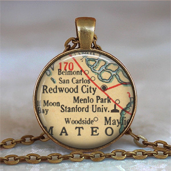 Stanford University map necklace, key chain or brooch, university pendant graduation gift Redwood City, CA map gift student gift key ring