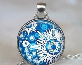 Snowflake necklace, brooch or key chain, snowflake jewelry Blue Christmas jewelry winter jewelry Solstice gift key ring fob