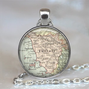 Tuscany map necklace, Tuscany pendant Tuscany necklace Florence, Italy map pendant, travel memento map jewelry key ring key chain key fob image 1