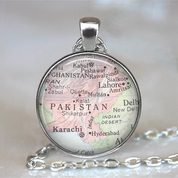 Pakistan map necklace or key chain, Karachi map gift map jewelry travel gift map keychain key chain key ring key fob