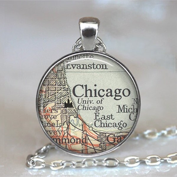 University of Chicago map necklace or key chain, UChicago graduation gift Chicago Illinois map gift college student gift key ring fob