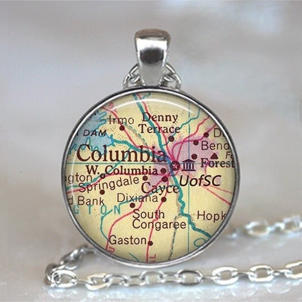 University of South Carolina necklace, U of SC pendant Columbia, South Carolina map graduation gift student alumni gift key chain key ring
