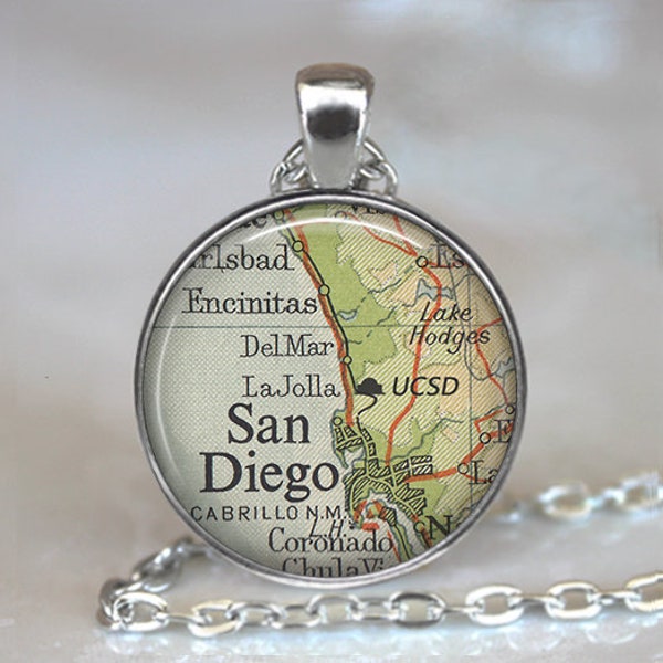 UCSD necklace, UCSD map pendant University of California San Diego graduation gift alumni student gift San Diego CA key chain ring