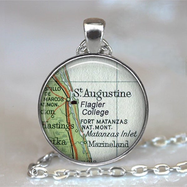 Flagler College necklace, Flagler College pendant graduation gift alumni student gift St. Augustine Florida map jewelry key chain key ring