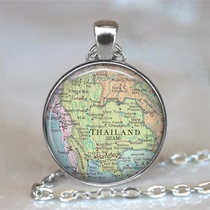Thailand map necklace, brooch pin or key chain, Thailand map gift, travel gift map jewelry keychain key fob keyring image 1
