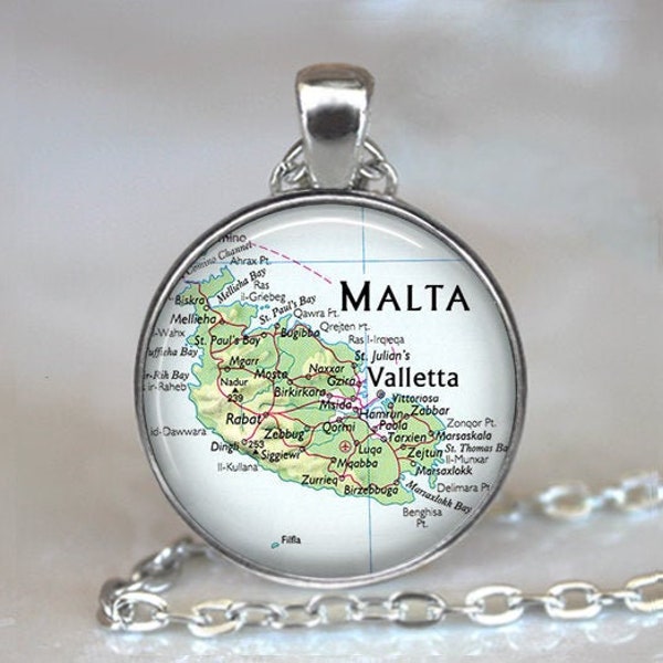 Malta map pendant, Malta map necklace Valletta map jewelry gift for traveler Island of Malta map gift keychain key chain key ring key fob