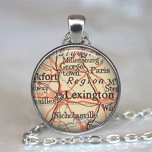 Lexington, Kentucky map necklace or keychain, Lexington map pendant hometown map gift Paris Georgetown KY map key chain key ring fob