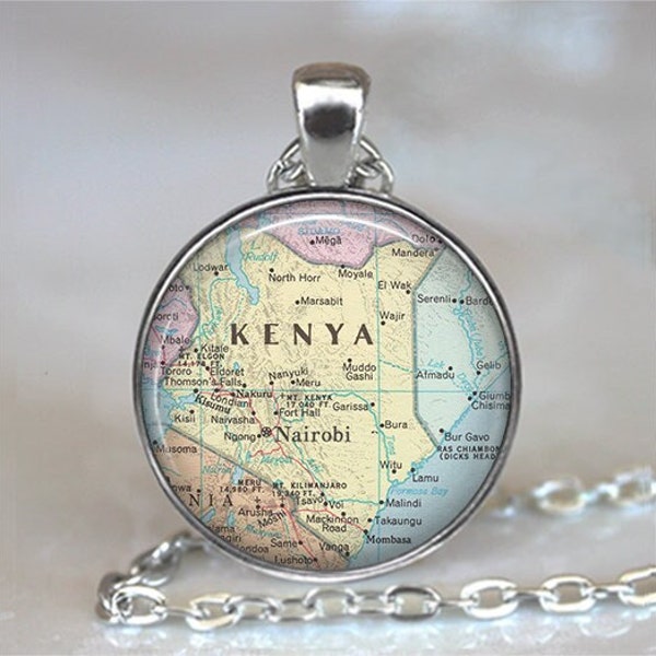 Kenya map necklace or key chain, Kenya pendant Nairobi map necklace travel memento travel gift Africa map gift keychain key ring fob