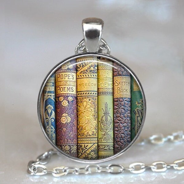 Shabby Books brooch pin, necklace or key chain, book gift teacher gift librarian gift bookworm reader gift book club gift keychain key ring