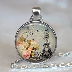 Shabby-chic Paris pendant, Paris necklace Eiffel Tower necklace Paris France jewelry key chain key ring key fob European travel gift G142