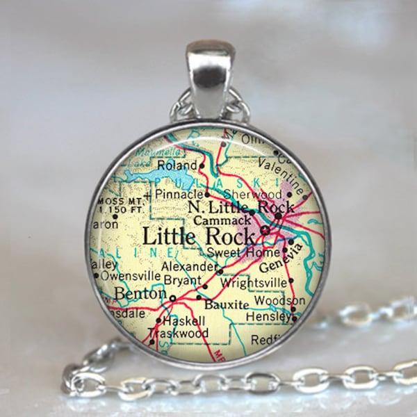 Little Rock, Arkansas map pendant, Little Rock map necklace  Benton AR map pendant map jewelry key chain key ring key fob