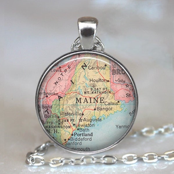 Maine map pendant, Maine map jewelry Maine pendant state map pendant vintage map jewelry Maine map necklace key chain key ring key fob
