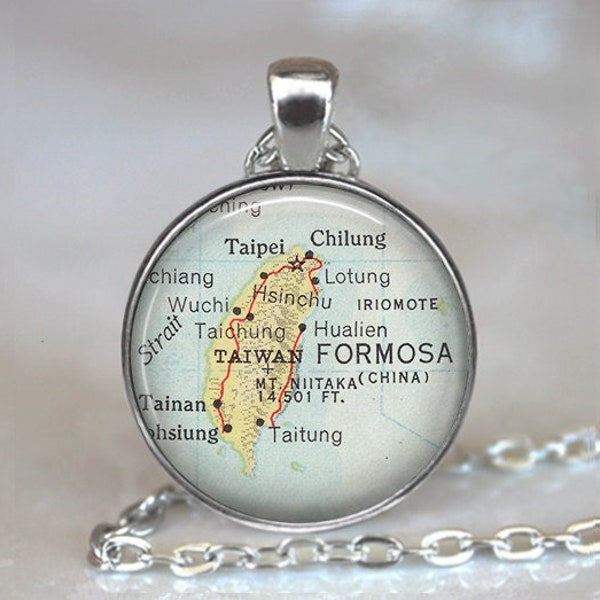 Taiwan map necklace, brooch pin or key chain, Taiwan map gift, map jewelry travel gift home country Taipei map keychain key ring fob