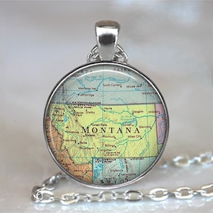 Montana map necklace or key chain, travel gift home state map gift state map jewelry, moving away gift Montana key ring keychain key fob