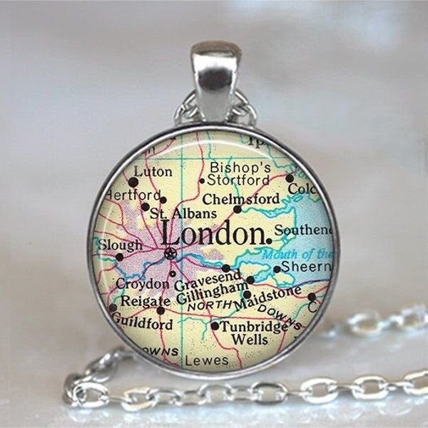 London map necklace or key chain, London England travel gift Great Britain map gift for traveler United Kingdom keychain key ring fob