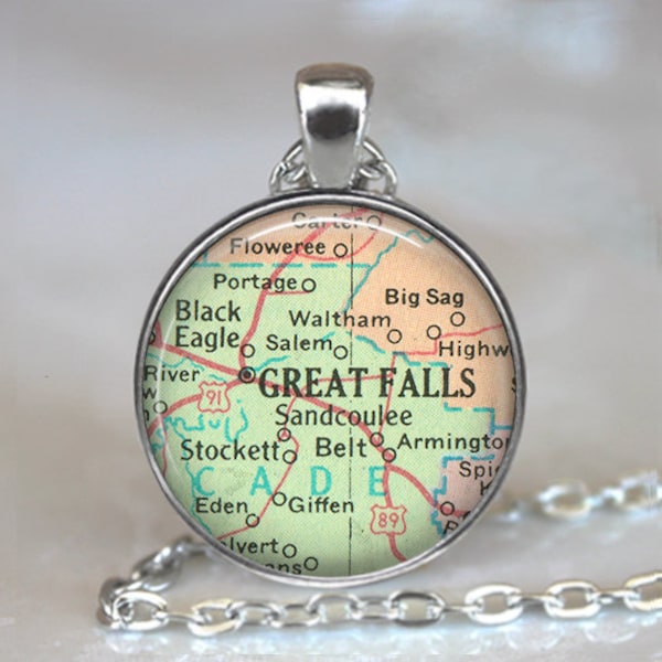 Great Falls, Montana map necklace or key chain, Great Falls MT map pendant hometown gift going away gift map gift keychain key ring key fob