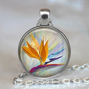 Bird of Paradise necklace, brooch or key chain, exotic South African flower necklace flower pendant gift for florist Portugal key fob