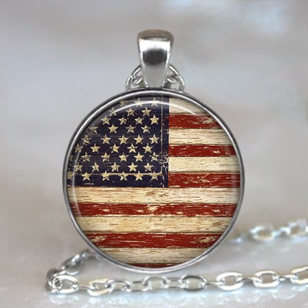 American Flag necklace, American Flag pendant, American Flag jewelry key chain key ring fob Americana Independence Day jewelry 4th of July