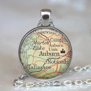 Auburn University necklace, key chain or brooch, AU map gift Auburn Alabama map college student gift graduation gift alumni key ring fob