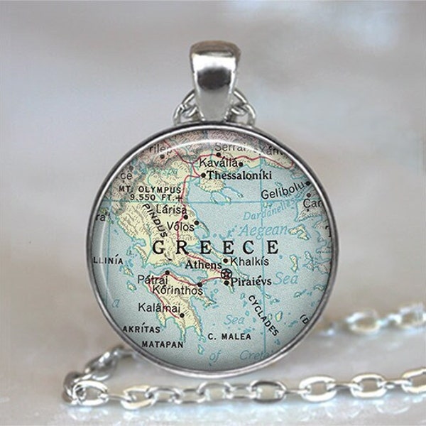 Greece necklace, Greece map pendant map jewelry map jewellery travel jewelry vintage map key chain keychain key ring key fob