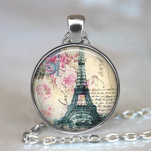 Springtime in Paris Paris necklace, key chain or brooch pin, travel gift romantic jewelry Eiffel Tower key chain keychain key ring key fob