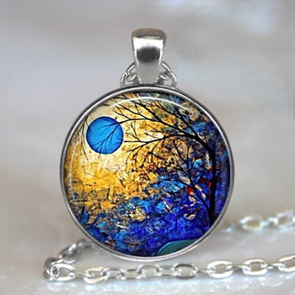 Winter Blue Moon necklace, blue moon pendant, blue moon jewelry full moon jewellery art pendant key chain key ring key fob keychain