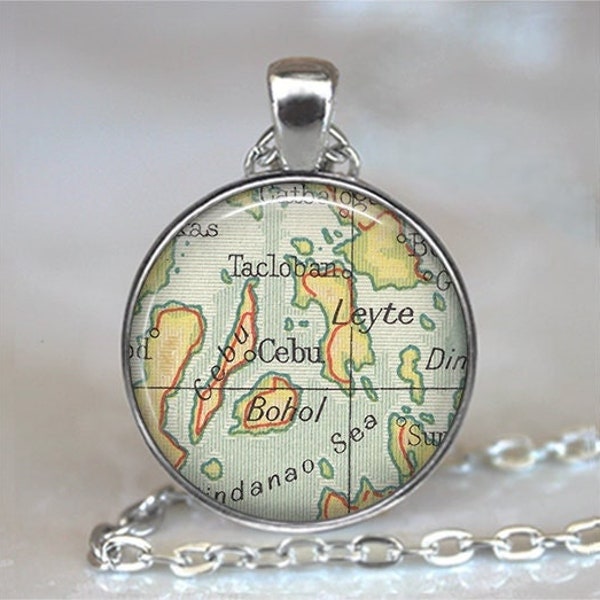 Cebu Philippines map necklace, brooch or key chain, Tacloban Bohol Leyte Philippine Islands map travel gift globetrotter gift key ring fob