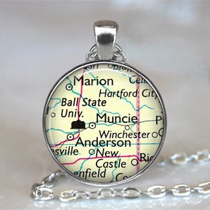 Ball State University necklace, BSU pendant Muncie Indiana map student gift graduation gift for graduate college key chain key ring key fob image 1