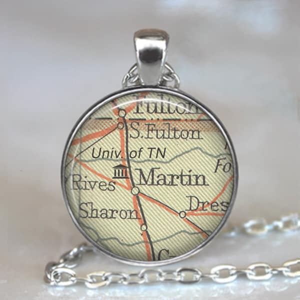 University of Tennessee necklace or key chain, UT Martin college map gift Martin TN map student gift graduation gift keychain key ring CM57
