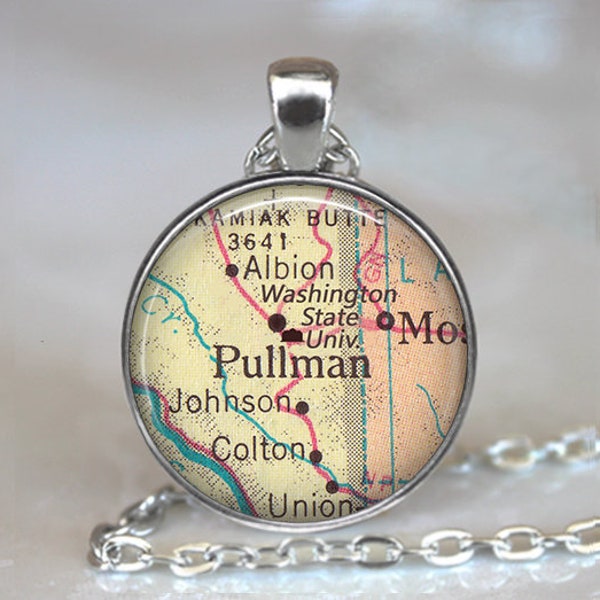 Washington State University necklace WSU map gift Pullman Washington map graduation gift alumni gift college key chain key ring