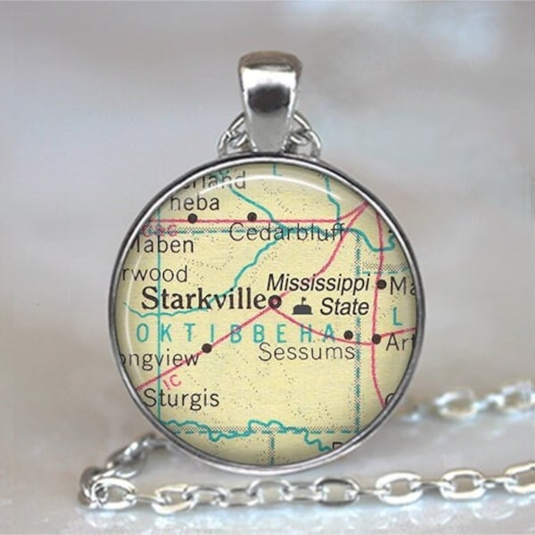 Mississippi State University necklace, MSU pendant college student graduation gift student gift Starkville MS map key chain key ring